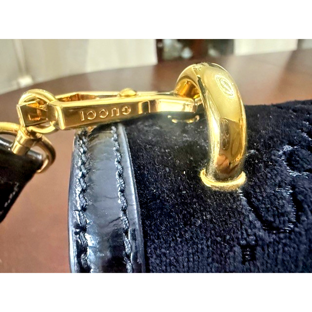 Gucci Black Gold GG Monogram Velvet Sylvie Small Shoulder Crossbody Bag GORGEOUS - Picture 11 of 16